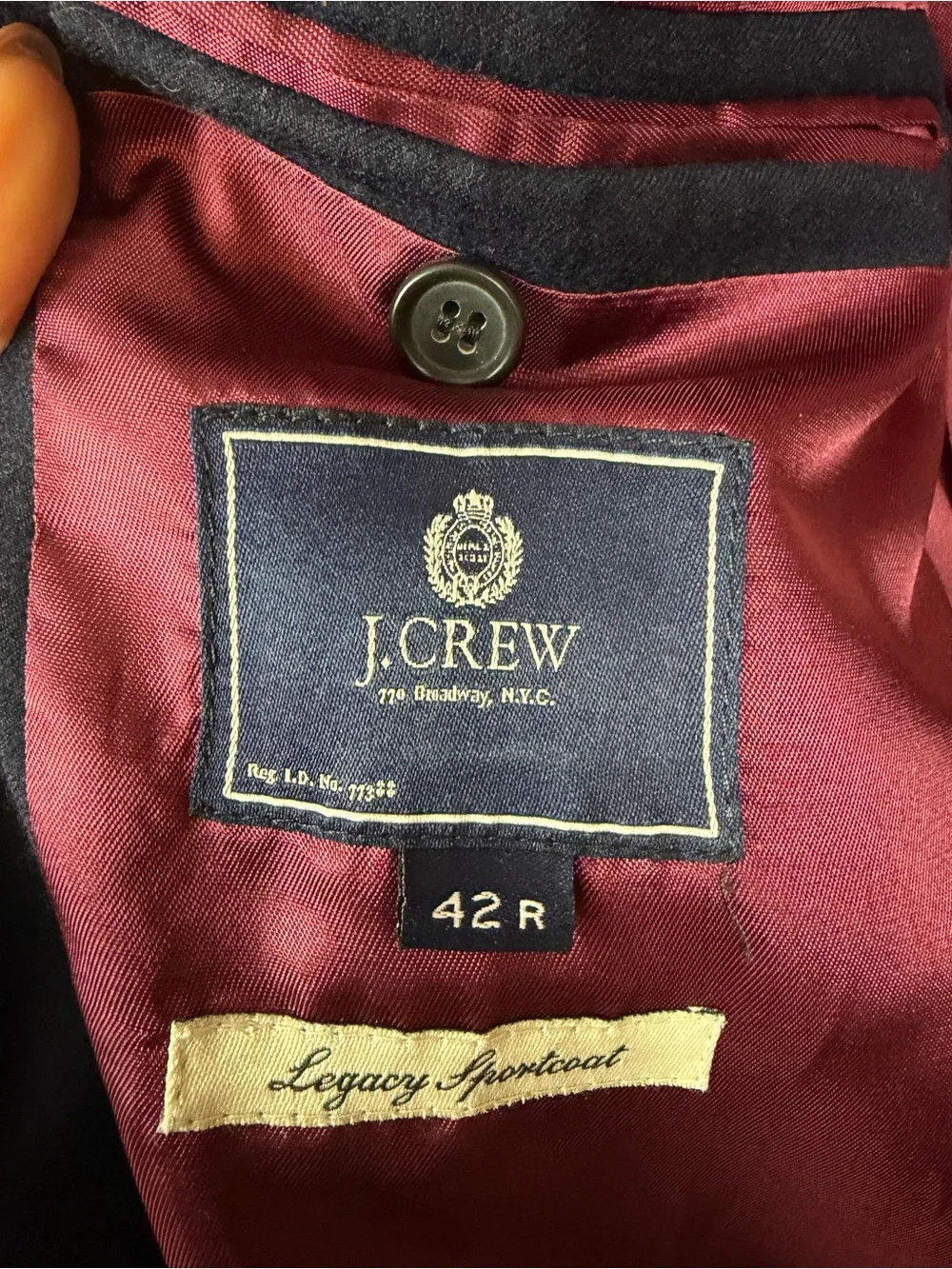 Men’s J. Crew style 90620 100% wool navy blazer size 42R Legacy Sportcoat